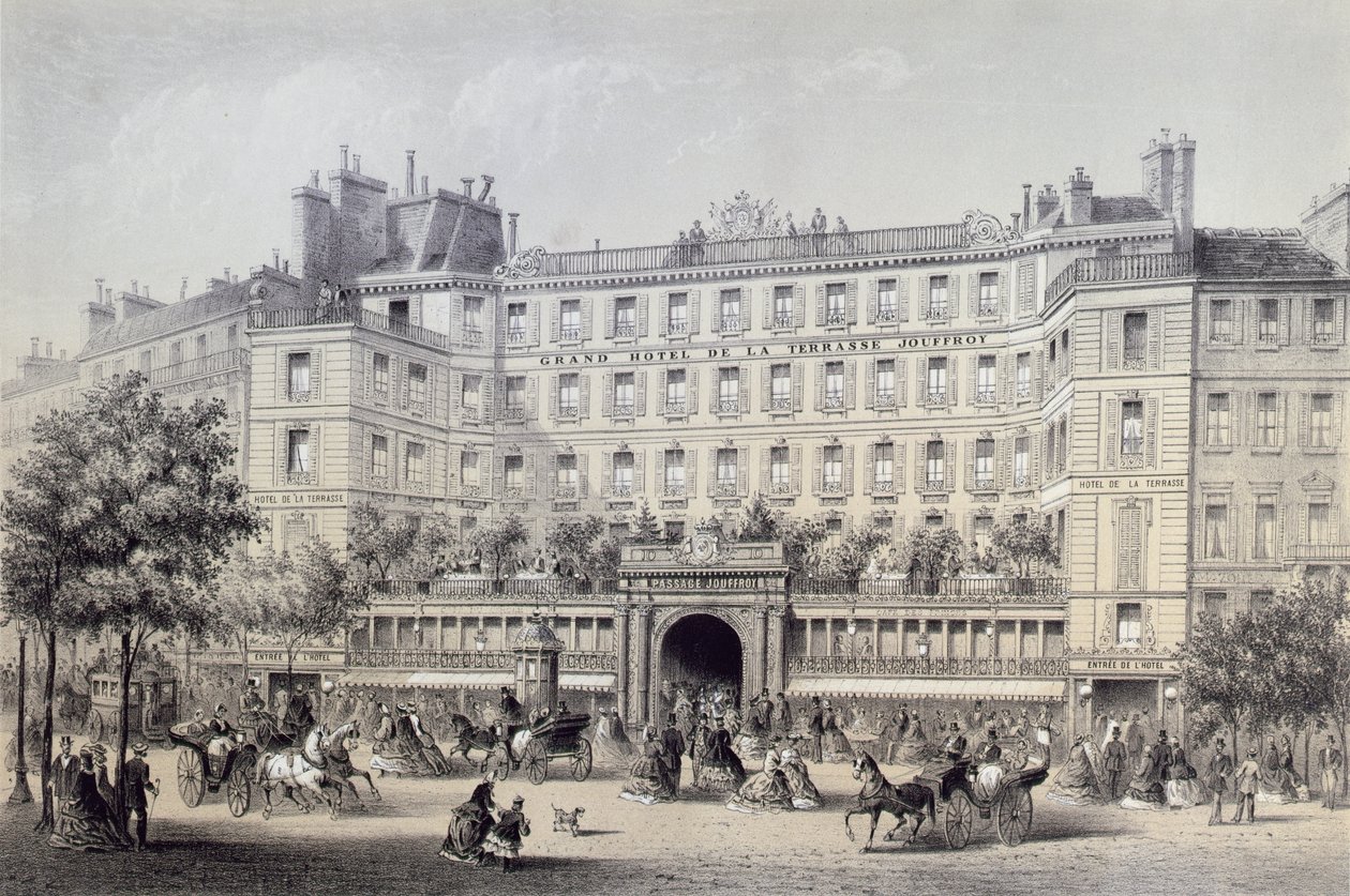 Boulevard Montmartre, Passage Jouffroy a Grand Hotel de la Terrasse Jouffroy, 1865 od Charles Riviere