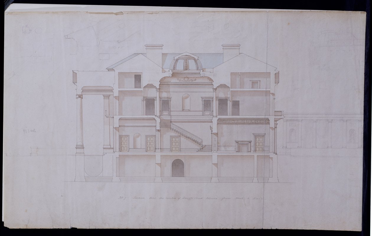 Návrhy pro Lough Crew House, County Meath, Irsko, cca 1825 (pero a inkoust a wc na papíře) od Charles Robert Cockerell