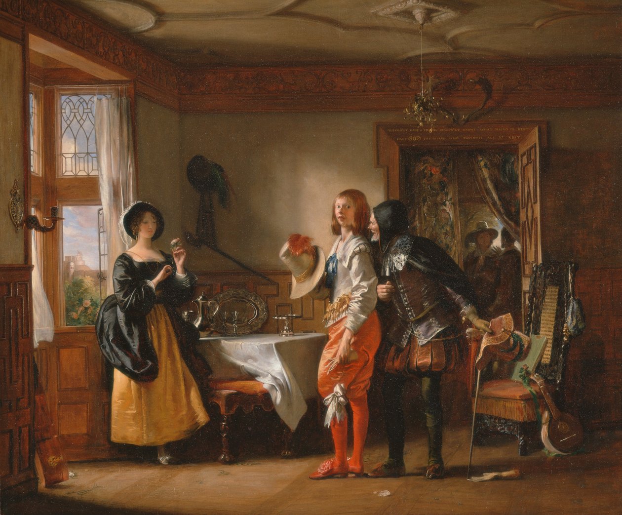 Štíhlý, s pomocí Mělkého, dvořící se Anně Pageové, z "Veselých paniček windsorských", III. dějství, IV. scéna od Charles Robert Leslie