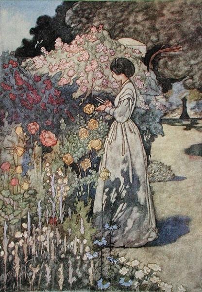 Řezání květin, publikováno 1912 (barevné lito) od Charles Robinson