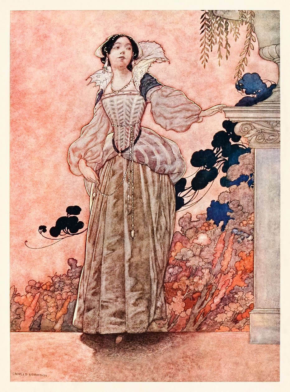 „Obočí mé paní je havraně černé“ z „Of His Lady Love“ v Písních a sonetech Williama Shakespeara od Charles Robinson