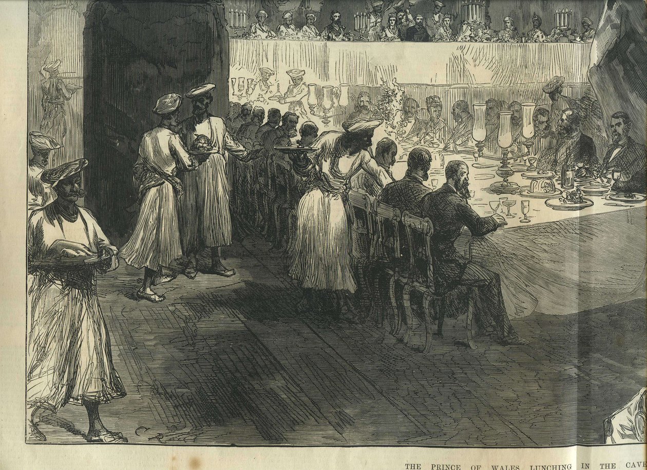 Princ z Walesu na obědě v jeskyních Elephanta od Charles Robinson