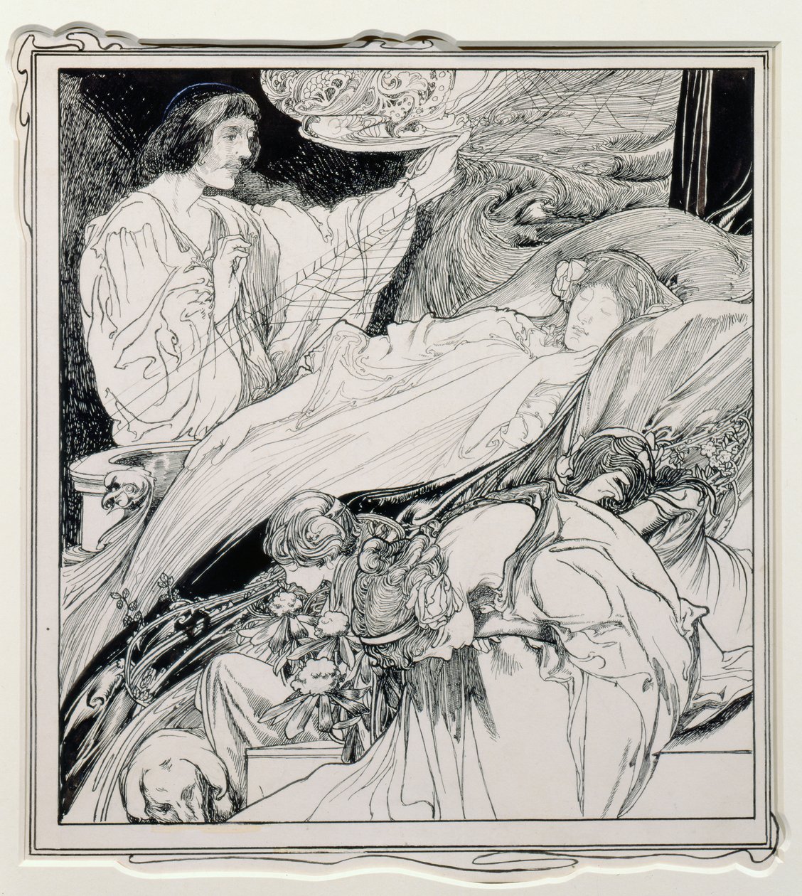 There She Lay, Looking So Beautiful, ilustrace z Briar Rose, The True Annals of Fairyland - The Reign of King Herla, pub. od J.M. Dent & Co. Ltd., 1900 od Charles Robinson