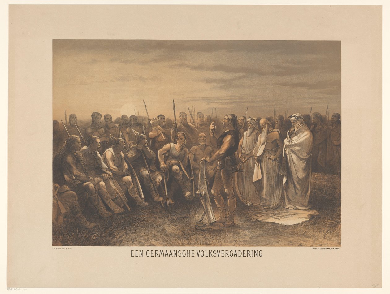 Germánského sněmu Germánské lidové shromáždění (název na předmětu) Série dvaceti čtyř národních historických desek, pro školu a domov (název série) od Charles Rochussen