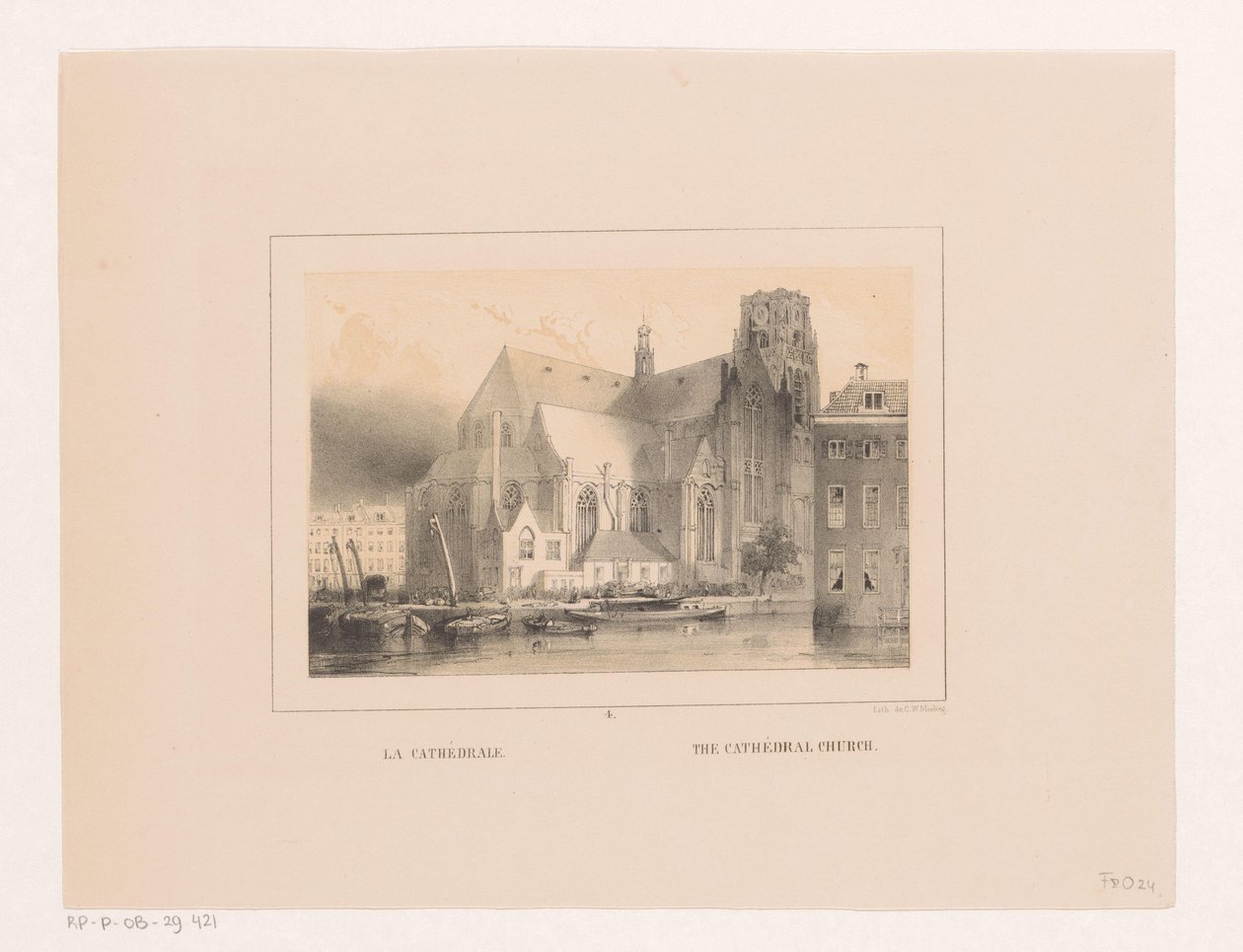 Pohled na Grote nebo Sint-Laurenskerk v Rotterdamu La cathedrale / katedrální kostel (titul na předmětu) Vues et monuments de la ville de Rotterdam / Pohledy a památky na město Rotterdam (název série) od Charles Rochussen