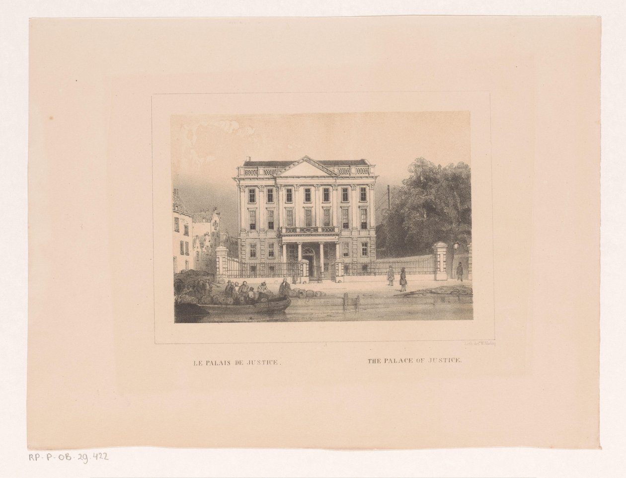 Pohled na justiční palác v Rotterdamu Le palais de justice / Justiční palác (název na předmětu) Vues et monuments de la ville de Rotterdam / Pohledy a památky na město Rotterdam (název série) od Charles Rochussen