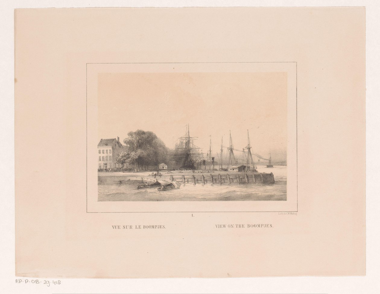 Pohled na Boompjes v Rotterdamu Vue sur le Boompjes / Pohled na Boompjes (název na objektu) Vues et monuments de la ville de Rotterdam / Pohledy a památky na město Rotterdam (název série) od Charles Rochussen