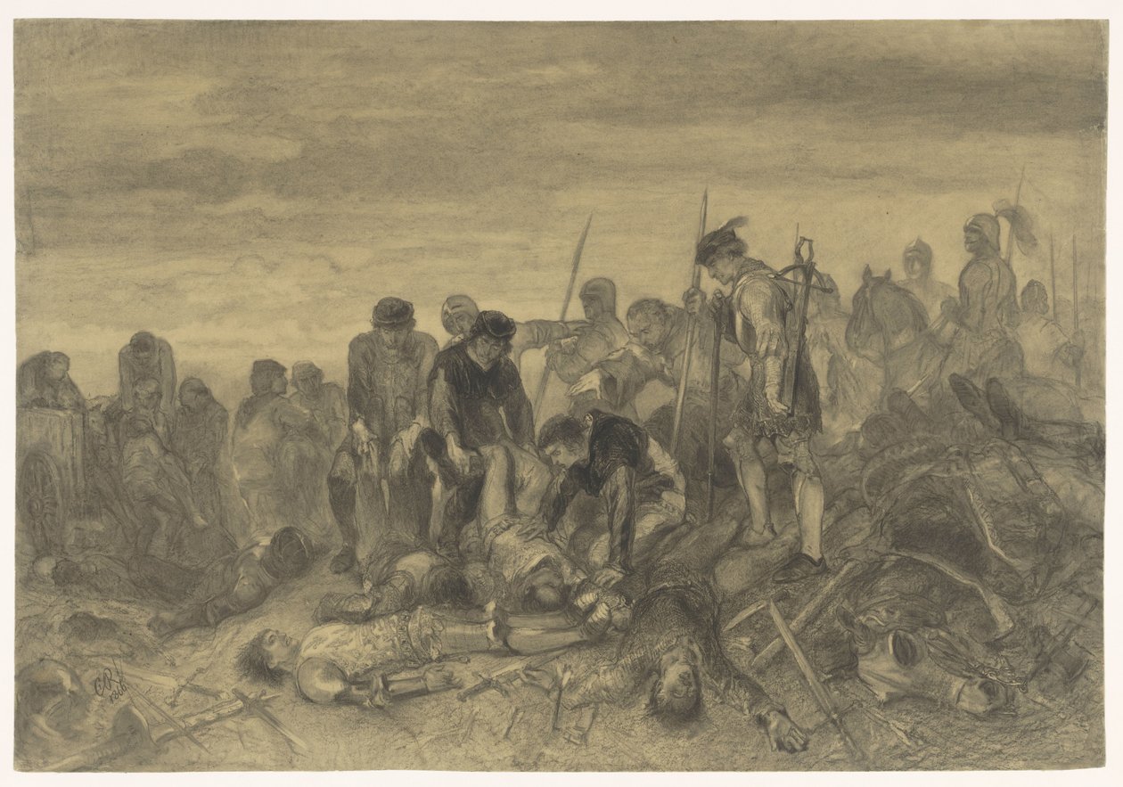 Tělo Richarda III., anglického krále, nalezeno na bitevním poli u Bosworthu, 1485 od Charles Rochussen