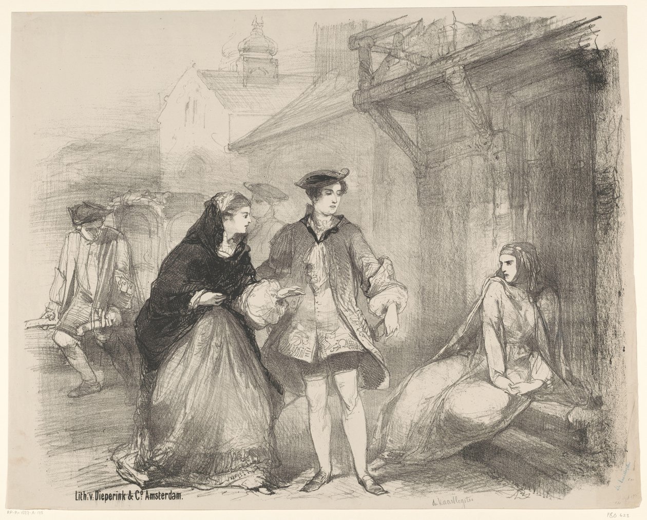 Scéna ze hry The Cardlayer Oznámení Vstupenky na balety a hry uváděné v Amsterdam City Theatre (název seriálu) od Charles Rochussen