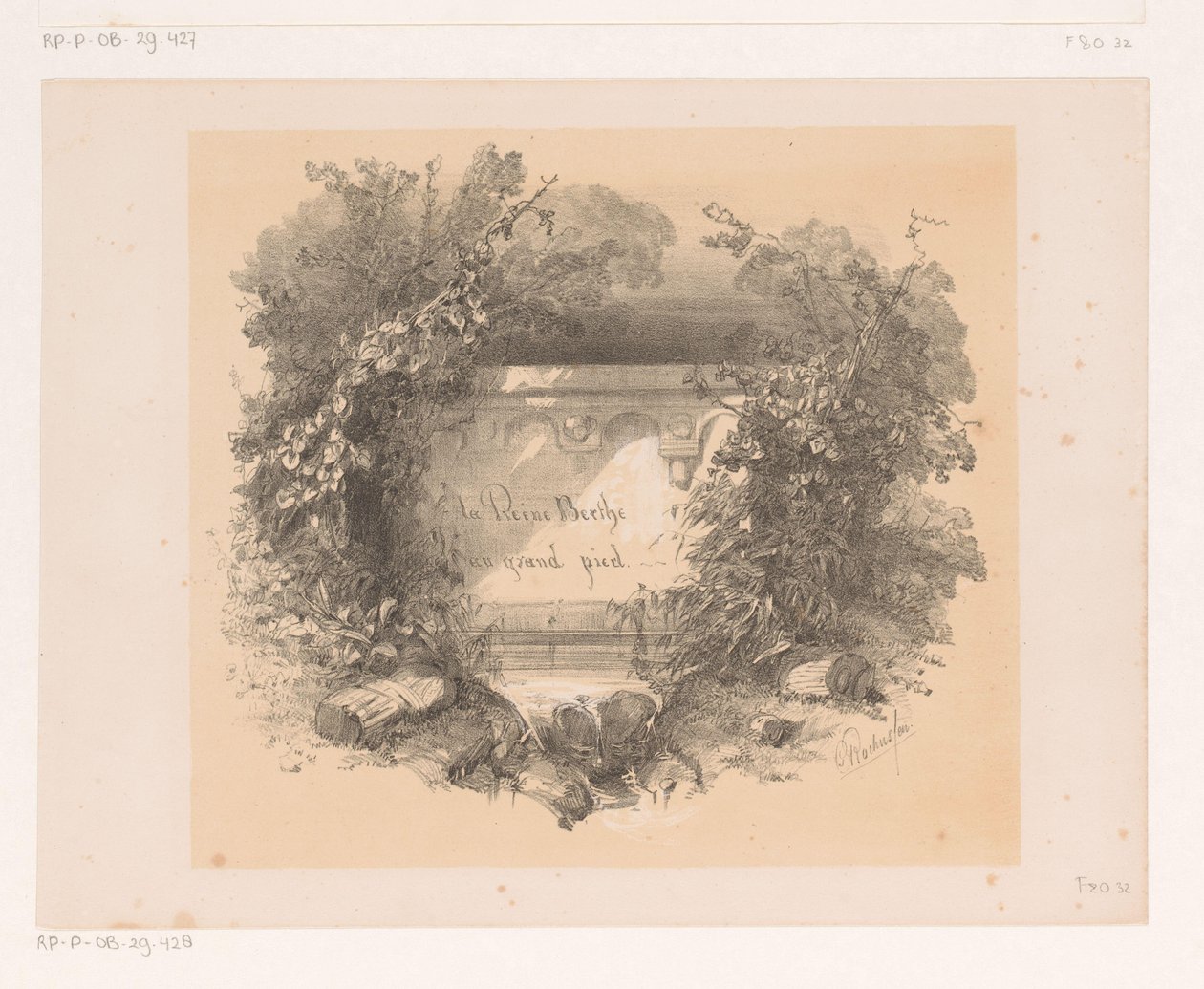 Titul na zdi v krajině Titulní strana pro: Jacques Collin de Plancy, La Reine Berthe au grand pied, 1842 od Charles Rochussen