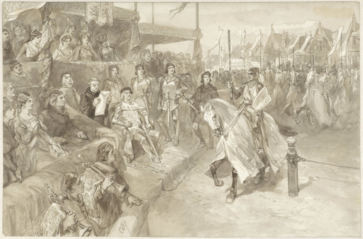 Turnajová hra v Haarlemu, ilustrace epizody z De Roos van Dekama od Charles Rochussen