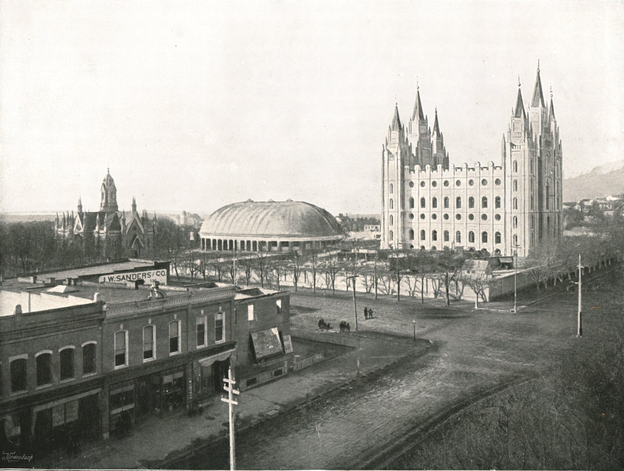 Shromáždění Hall, Tabernacle and Mormon Temple, Salt Lake City, USA, 1895. od Charles Roscoe Savage