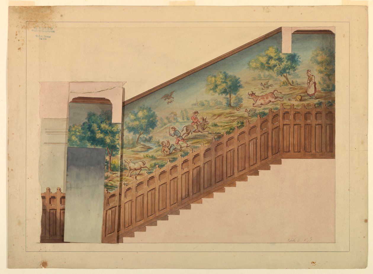 Návrh s překrytím pro část schodiště v Château-sur-Mer, Newport, Rhode Island od Charles Salagnad, French