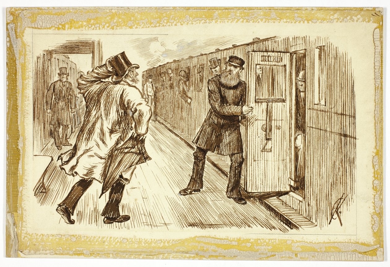 Muž chytající vlak od Charles Samuel Keene