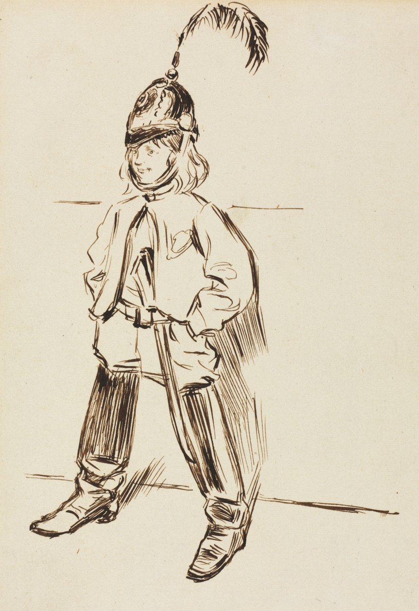 Studie dítěte v přilbě a botách. od Charles Samuel Keene