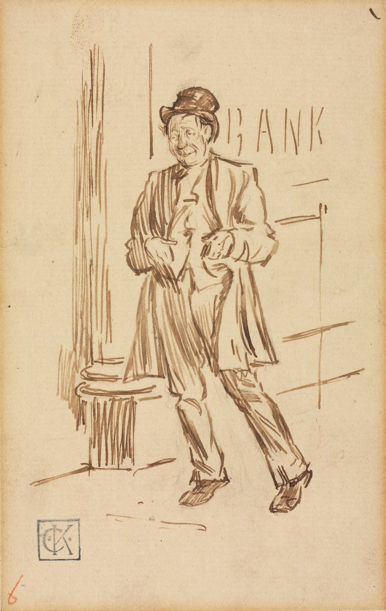Studie opilého muže procházejícího bankou od Charles Samuel Keene