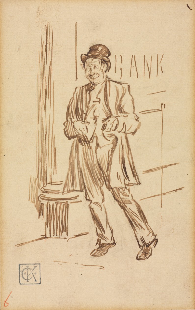 Studie opilého muže procházejícího bankou. od Charles Samuel Keene