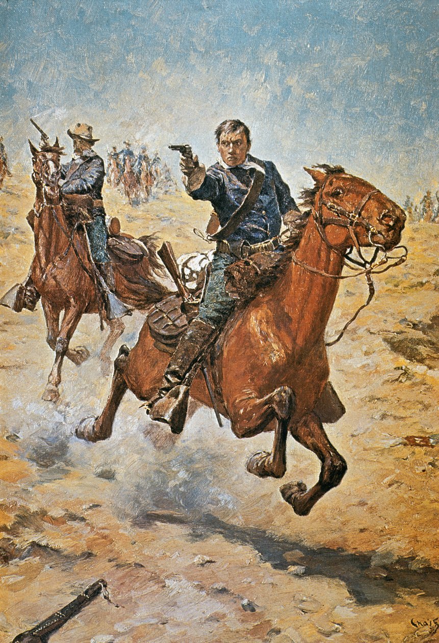 Dead Sure: voják americké kavalérie v 70. letech 19. století (barevně lito) od Charles Schreyvogel
