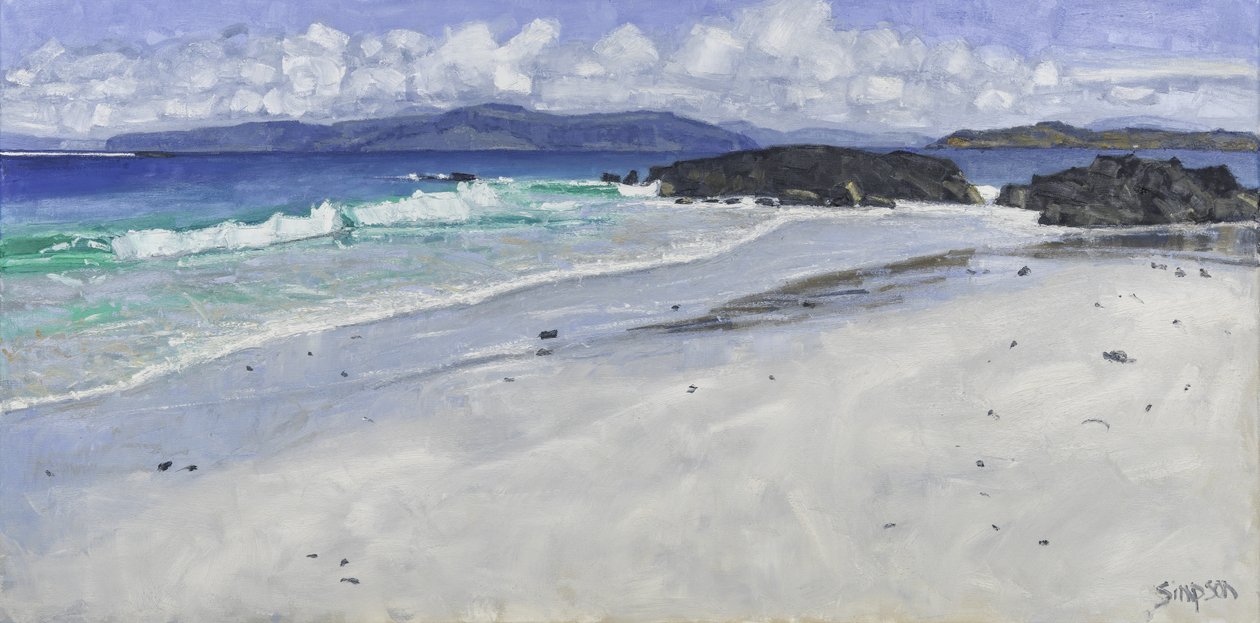 Plážové skály, Iona, 2016 (olej na plátně) od Charles Simpson