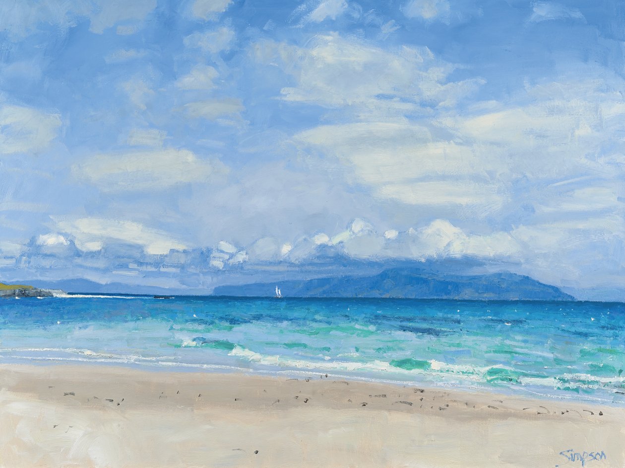 Vzdálená jachta, Iona, 2014 (olej na plátně) od Charles Simpson