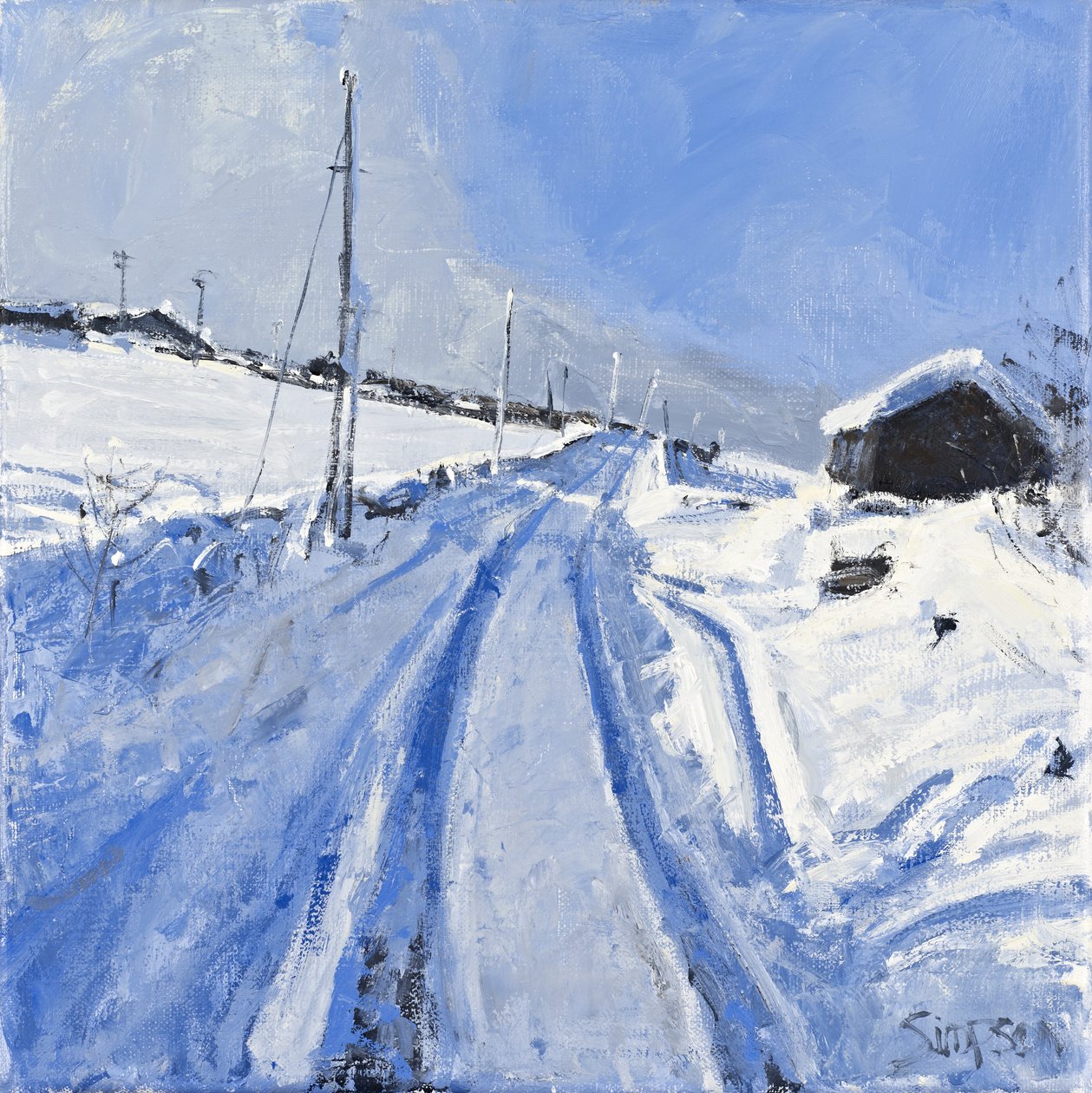 Zasněžená silnice, 2010 (olej na plátně) od Charles Simpson