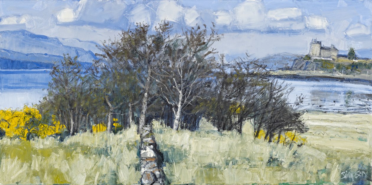 Stromy a hrad, Mull, 2010 (olej na plátně) od Charles Simpson