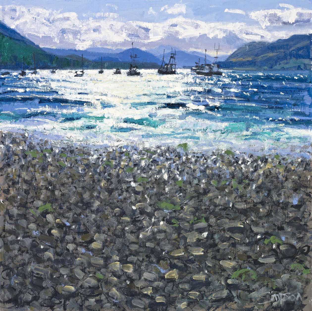 Ullapool Shore, 2011 (olej na plátně) od Charles Simpson