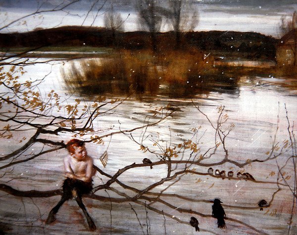 Kráska je na útěku, kolem roku 1900 (olej na desce) od Charles Sims