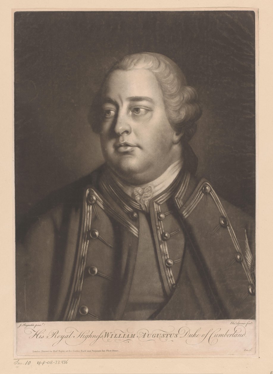 Portrét van Willem Augustus van Cumberland Jeho královská Výsost William Augustus vévoda z Cumberlandu (titul na předmětu) od Charles Spooner