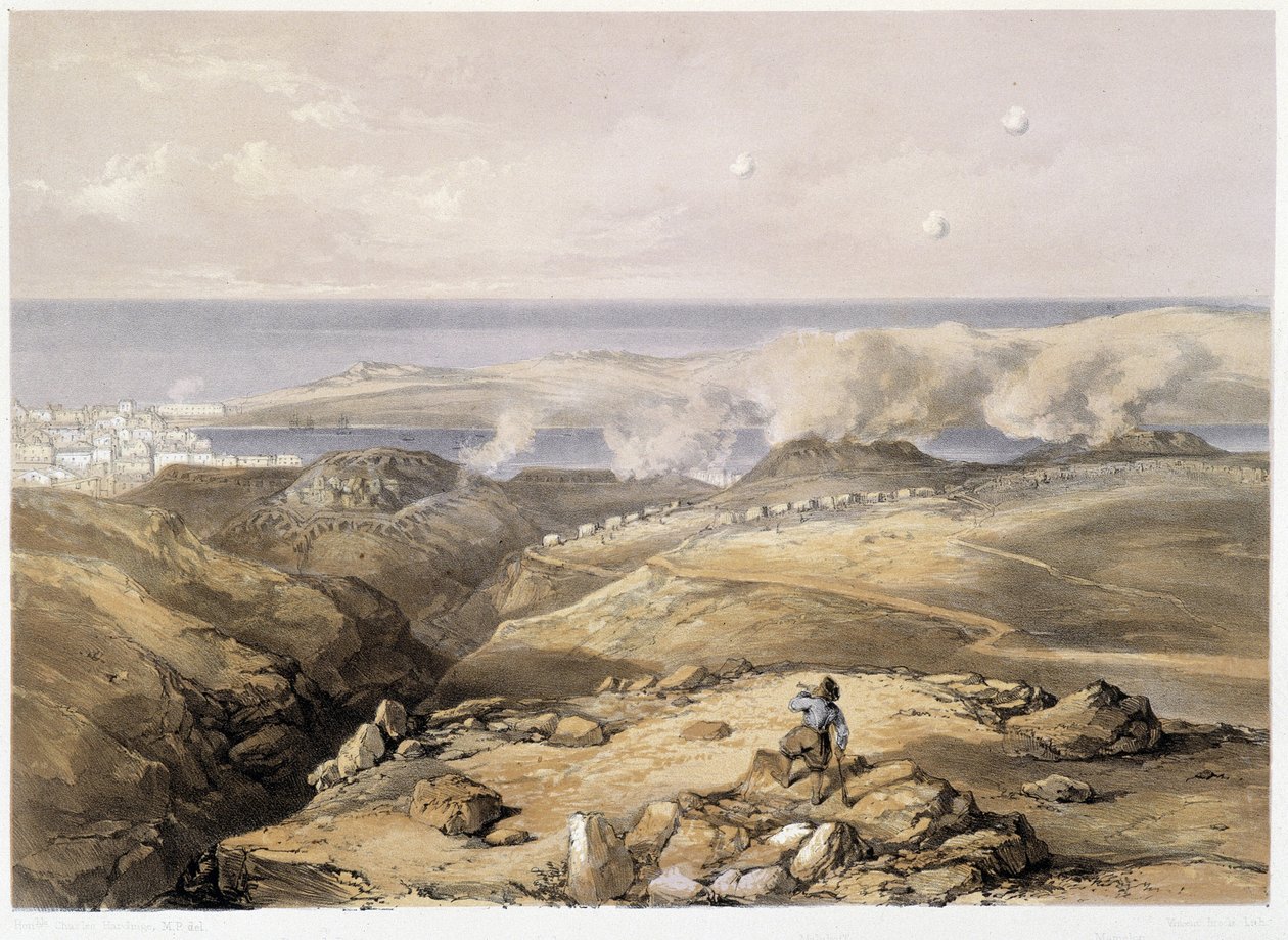 Ruské baterie v “”Sebastopol””” od CH.Hardinge. Litho od Vincenta Brookse, d. Londýn 1855 Henry Graves. od Charles Stewart Hardinge