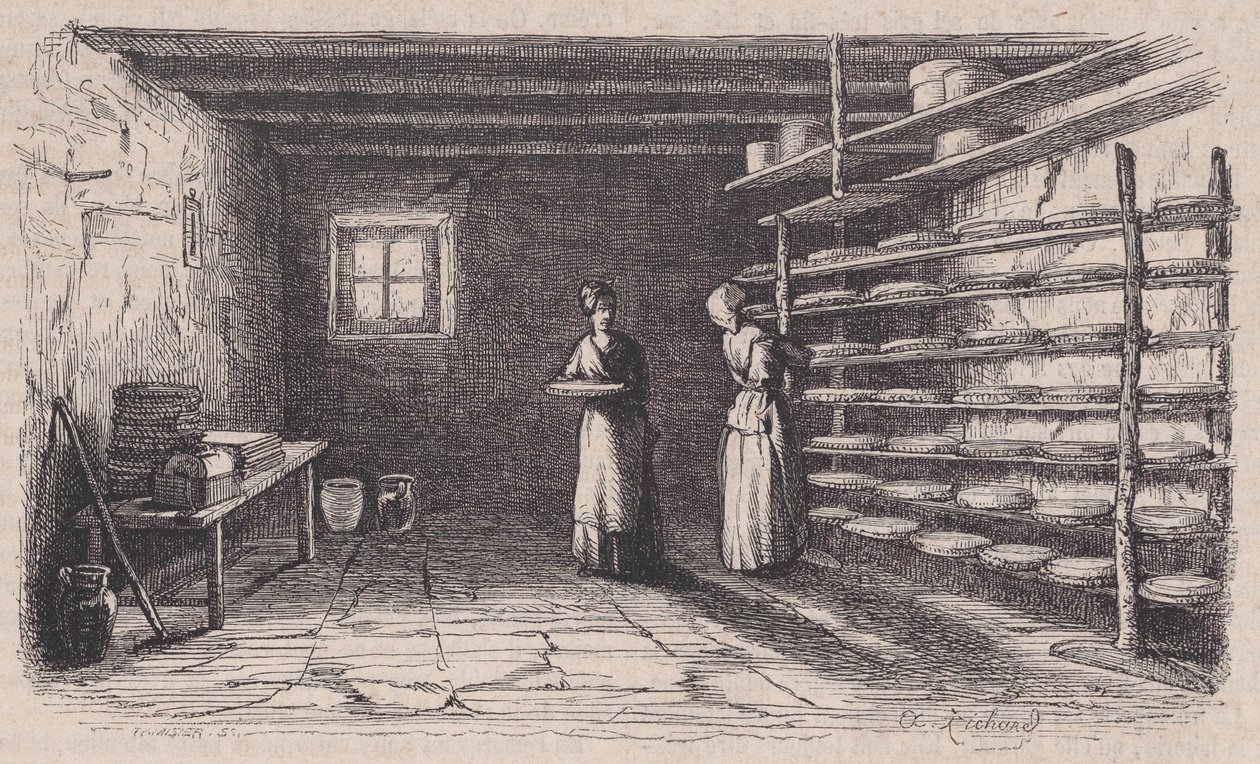 Sýrová mlékárna, od Magasin Pittoresque, ca. 1852. od Charles Tamisier