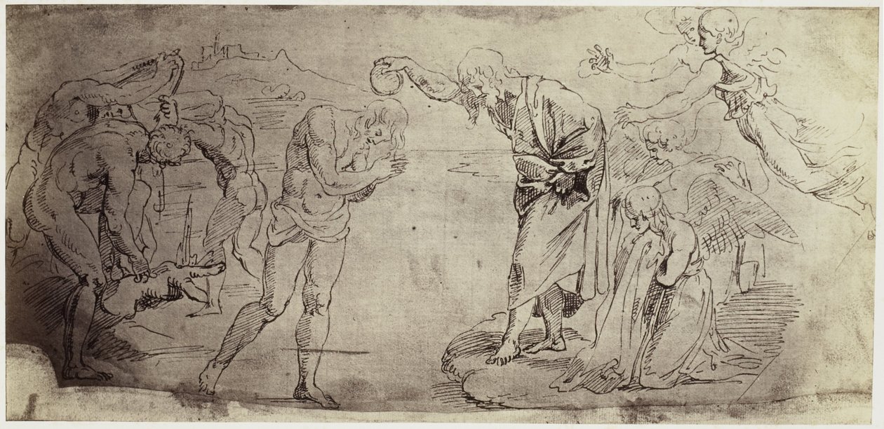 Fotoreprodukce kresby Raphaela, Křest Krista v řece Jordán od Charles Thurston Thompson