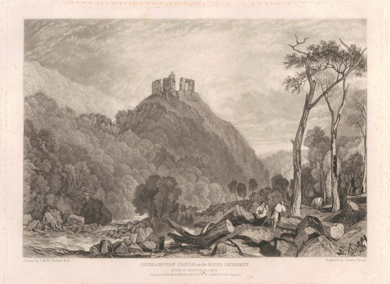 Hrad Okehampton u řeky Okement od Charles Turner
