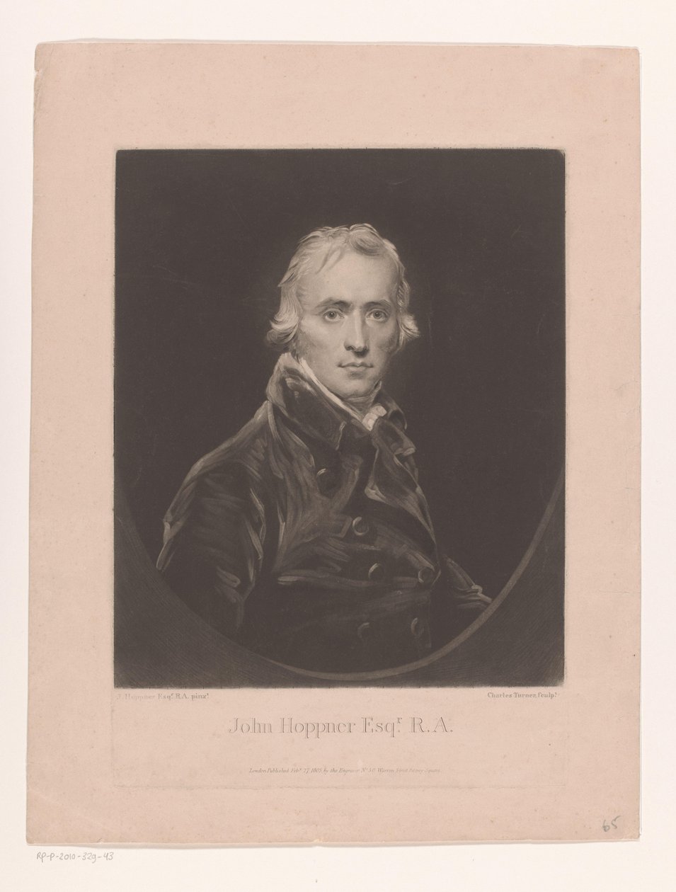 Portrét van Johna Hoppnera John Hoppner Esqr. R.A. (název na objektu) od Charles Turner