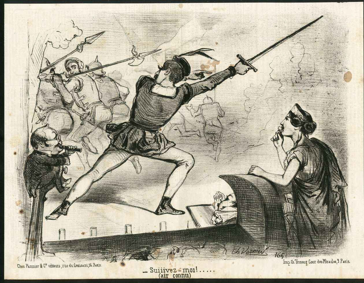 Ilustrace Charles Vernier (? -1887) v Le Charivari - divadlo, prezident republiky - Thiers Adolphe, Napoleon III. od Charles Vernier