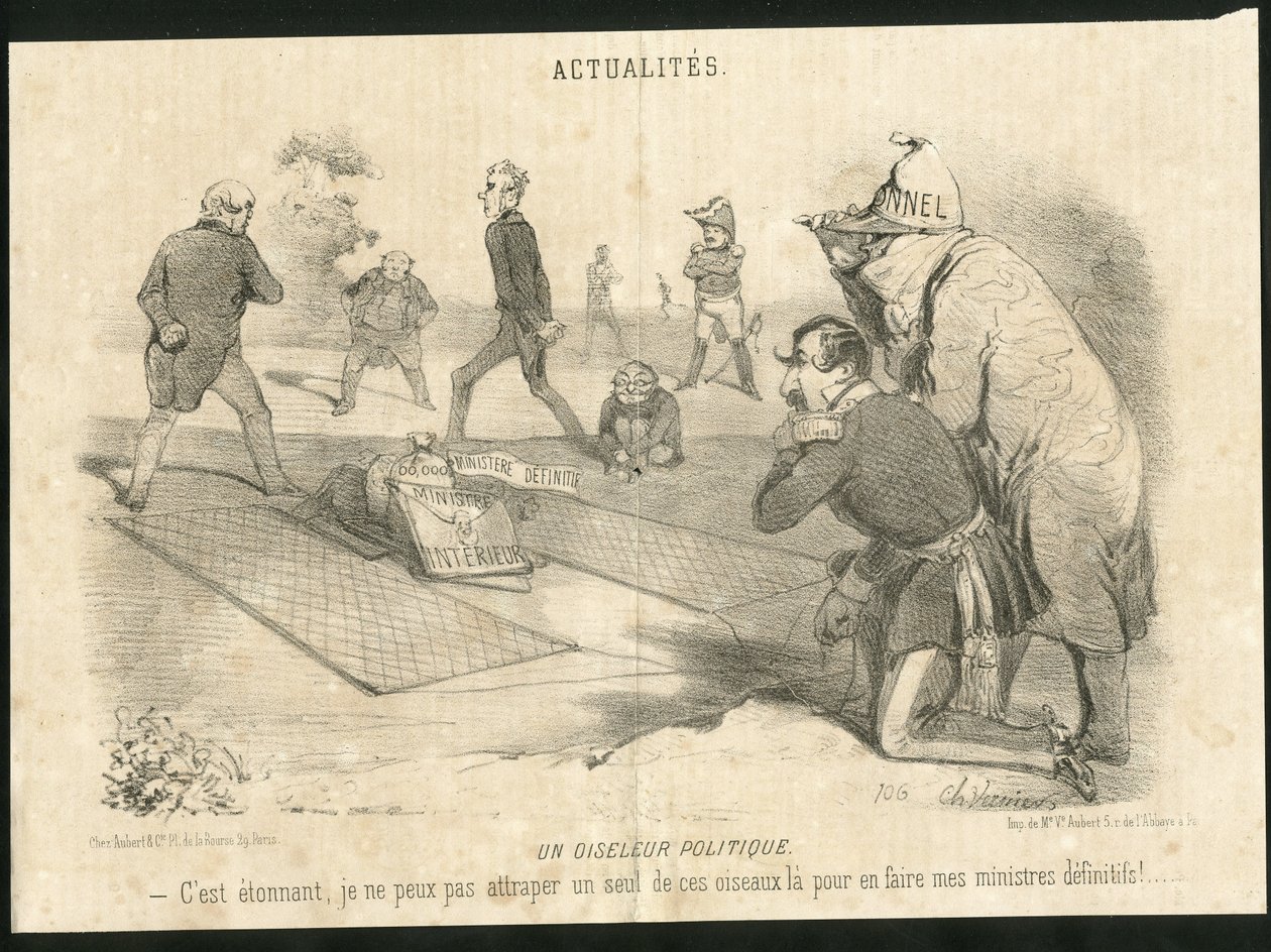 Ilustrace Charles Vernier (? -1887) v Le Charivari - Politický kuřák - Prezident republiky, Ministere de l