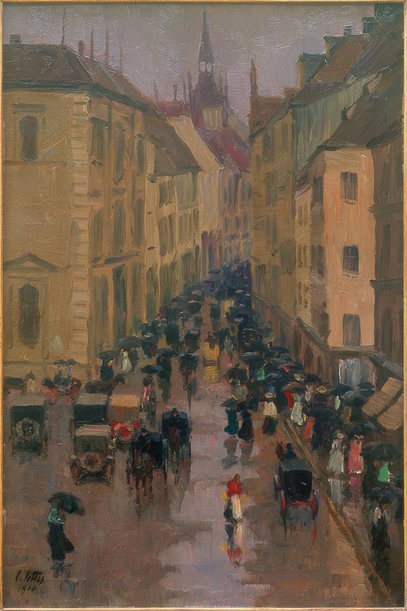 Dienerstrasse v Mnichově, v pozadí věž svatého Petra od Charles Vetter