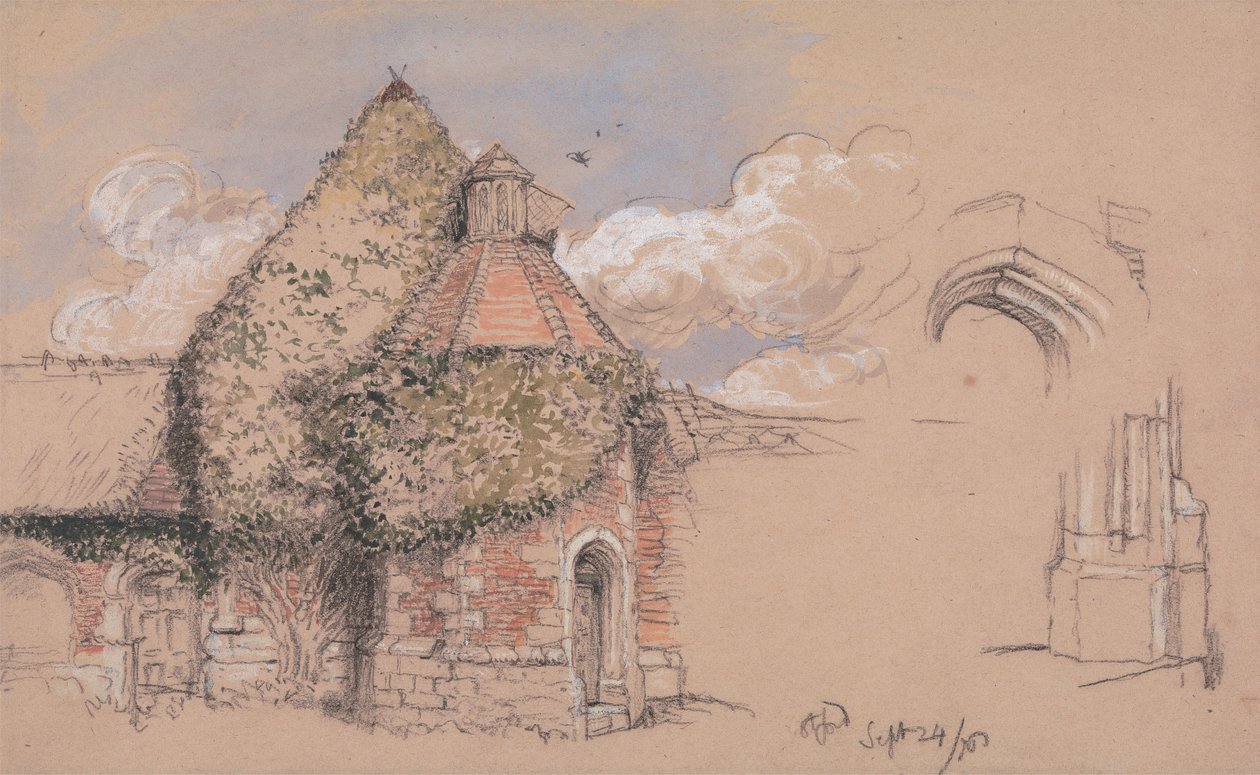 Ruiny antického paláce arcibiskupů z Canterbury v Otfordu, Kent, 24. září 1856 od Charles West Cope