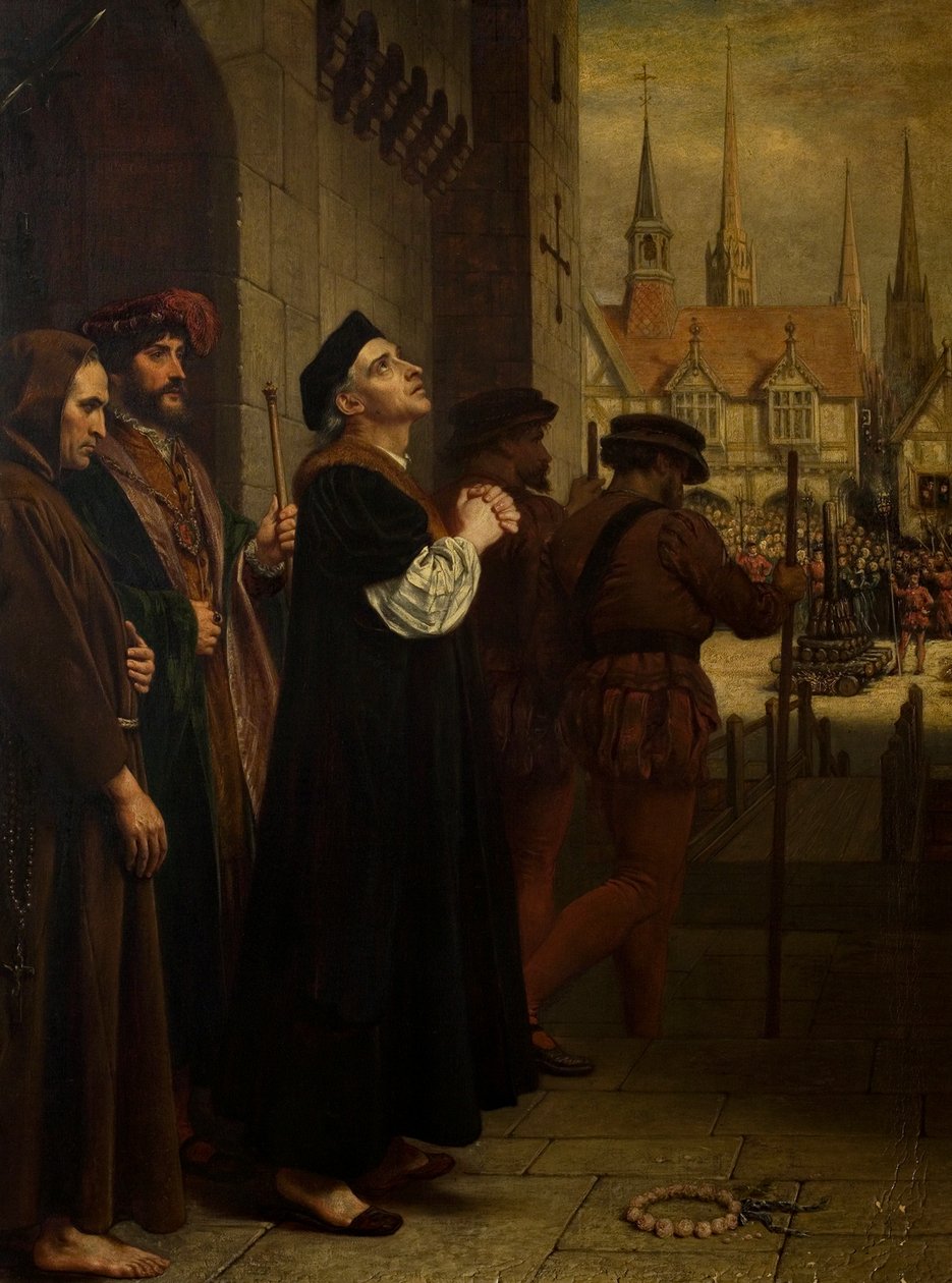 Mučednictví Laurence Saunderse v Coventry, pravý panel triptychu od Charles West Cope