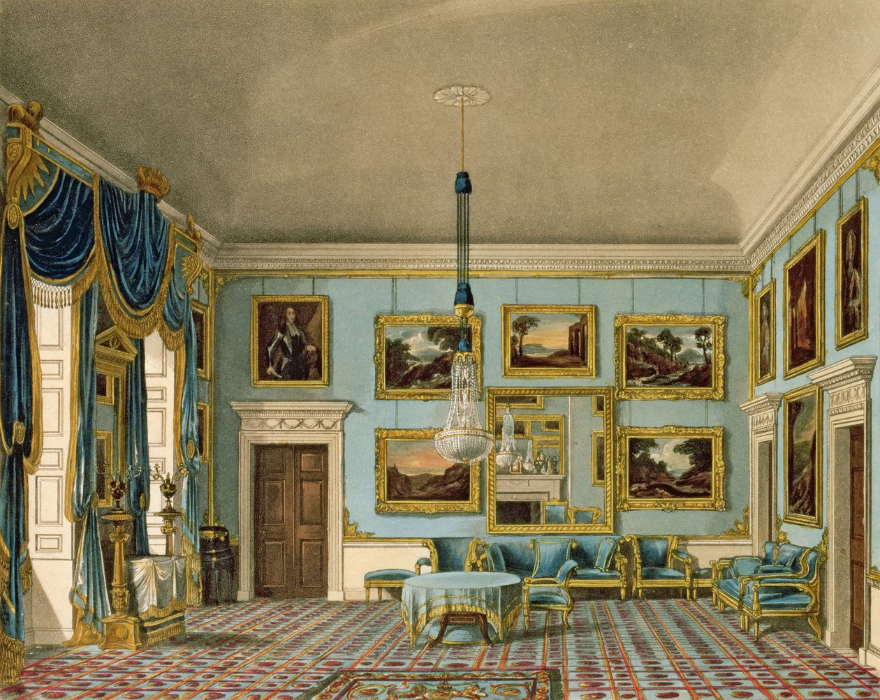 Modrý sametový pokoj v Buckingham House, vyrytý Danielem Havellem od Charles Wild
