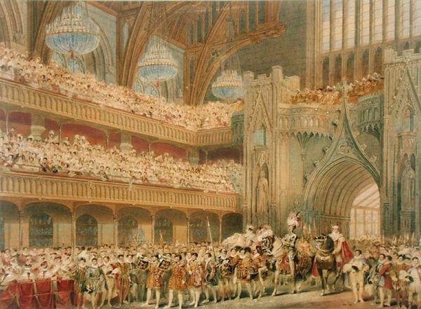 Šampion Anglie vstupující do Westminster Hall (akvarel na papíře) od Charles Wild