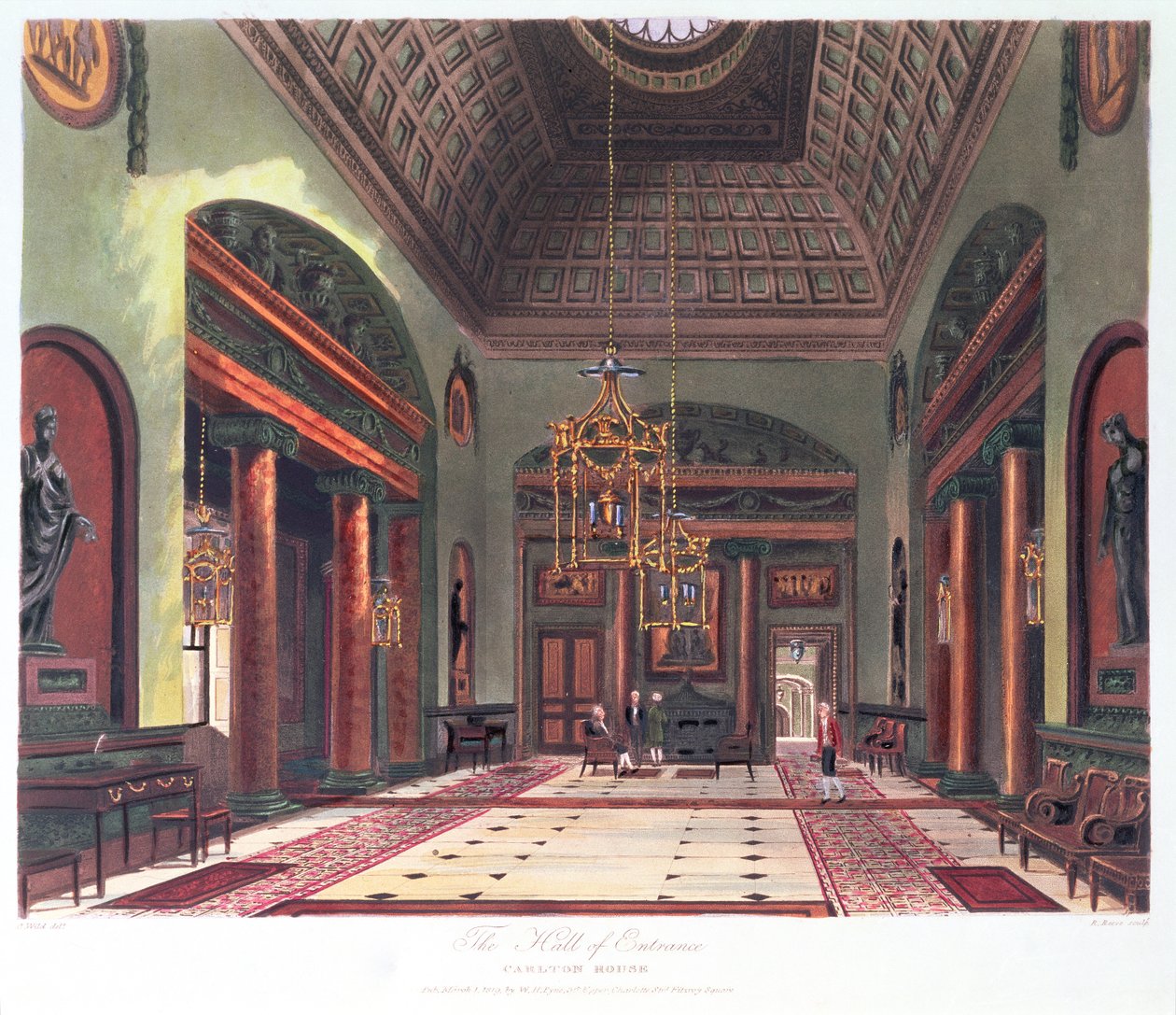 Vstupní hala, Carlton House, vyryl R. Reeve, hospoda. 1819 W.H.Pyne od Charles Wild