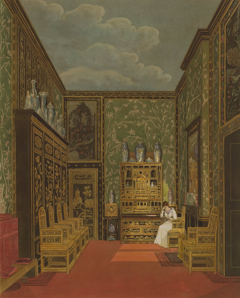 Zelená skříň ve Frogmore z Pyneovy „Dějiny královských sídel“ vyrytá Williamem Jamesem Bennettem (1787-1844), vydané v roce 1819 od Charles Wild