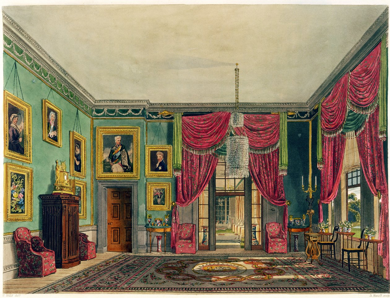 Zelený pavilon, Frogmore House, z „Dějiny královských sídel“, vyryl Daniel Havell (1785-1826), William Henry Pyne (1769-1843), 1819 od Charles Wild