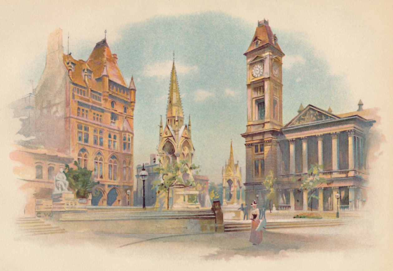 Chamberlain Square, Birmingham. Ukazuje střední školu pro dívky, c1890 od Charles Wilkinson