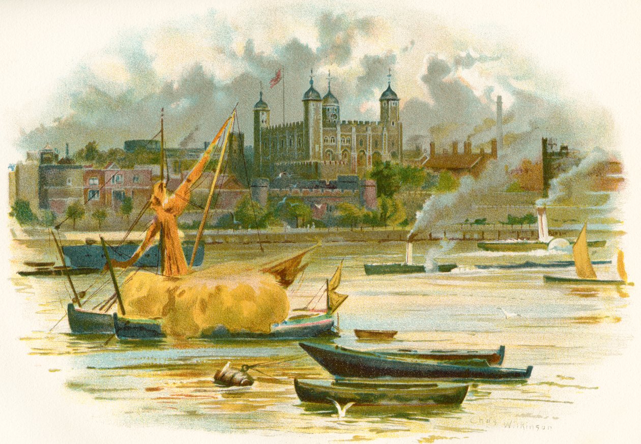 Tower of London v 19. století. Také známý jako Královský palác a pevnost Jejího Veličenstva, Londýn, Anglie. Z Cassell