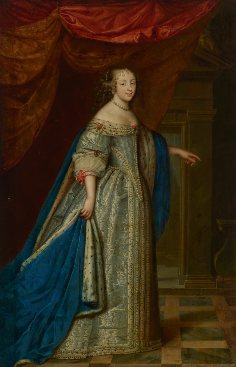 Portrét ženy v celé velikosti, tradičně identifikovaný jako Henrietta Marie, anglická královna od Charles and Henri (1603 77) Beaubrun