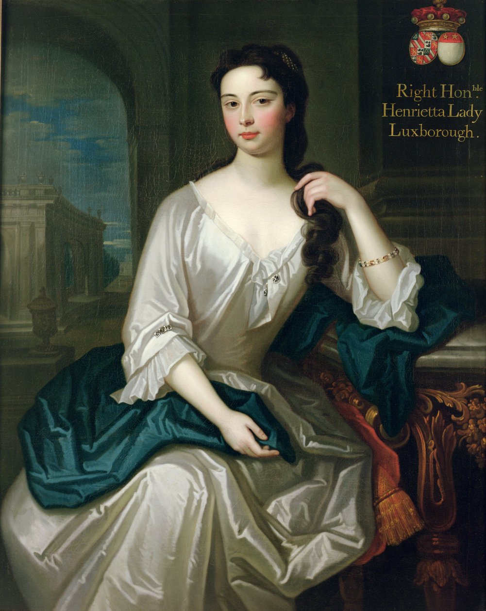 Portrét Henrietty, dcery Henryho, 1. vikomta St. Johna, provdané v roce 1727 za Roberta Knighta, který byl v roce 1745 jmenován baronem Luxboroughem ze Shannonu. od Charles d Agar
