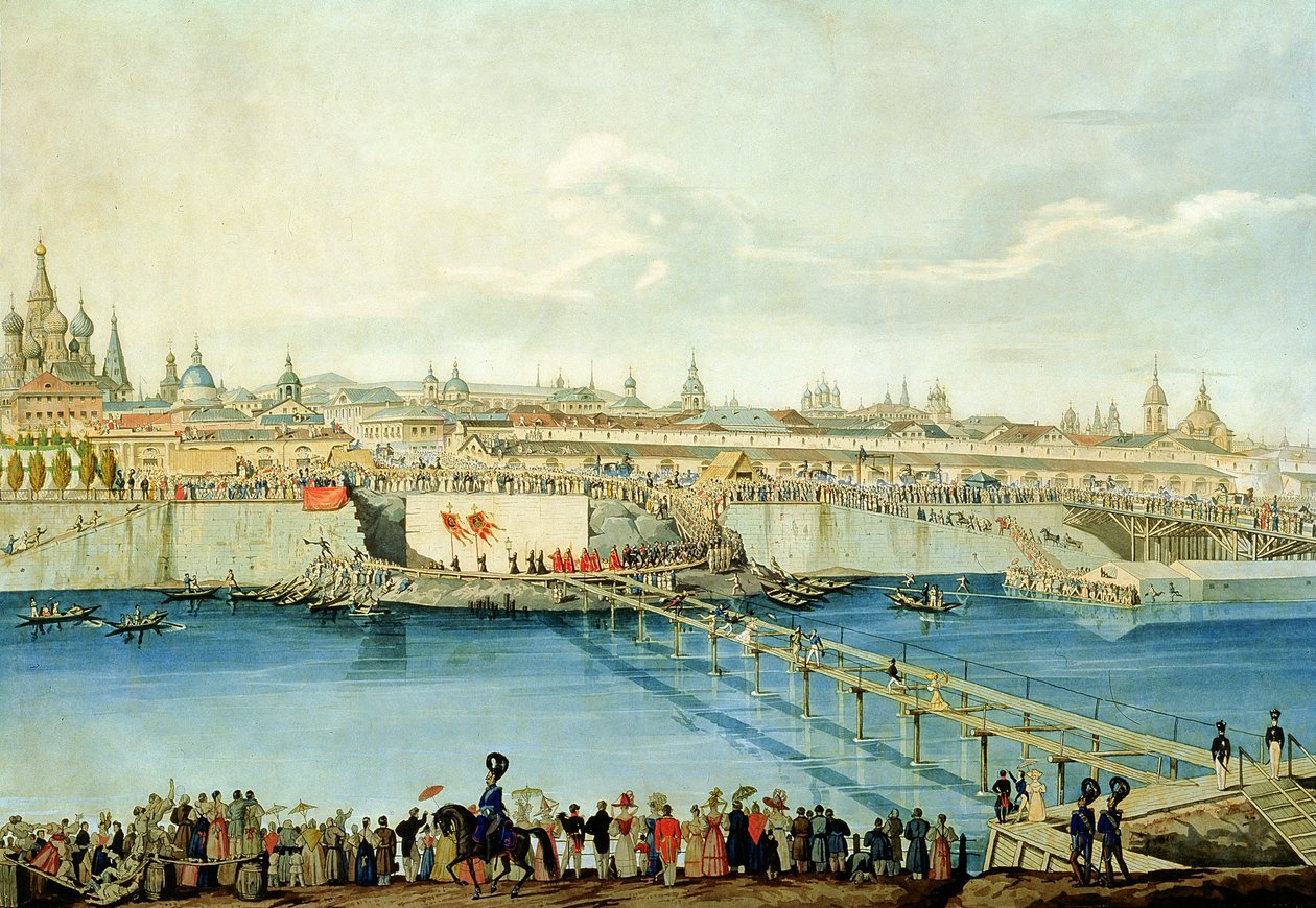 Položení moskvoreckého mostu v Moskvě, 1830 od Charles de Hampeln