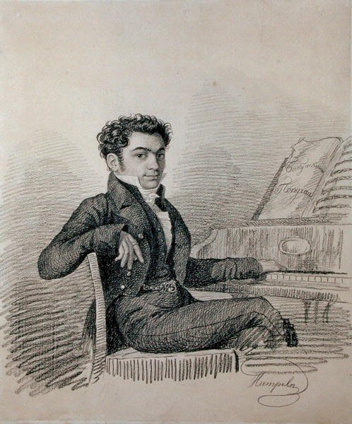Portrét skladatele Alexeje N. Verstovského (1799-1862) (uhl na papíře) od Charles de Hampeln